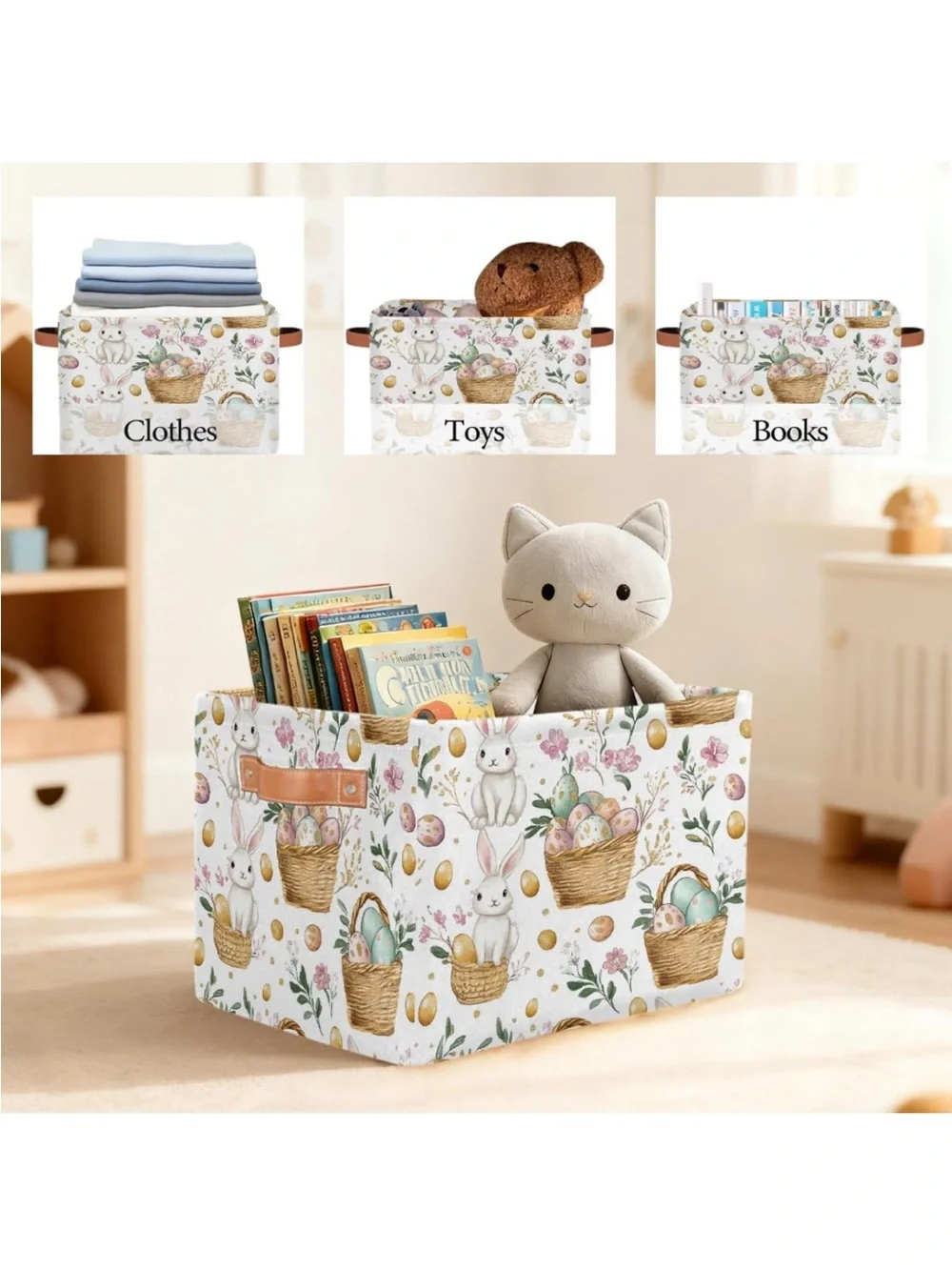 Rectangular Storage  Easter Bunnies And Eggs Fabric Shelf collapsible basket